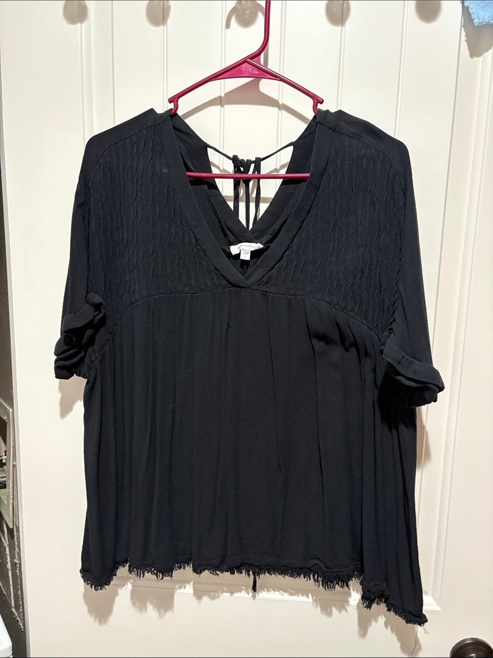 mittoshop Black V-Neck Tunic with Back Tie Detail